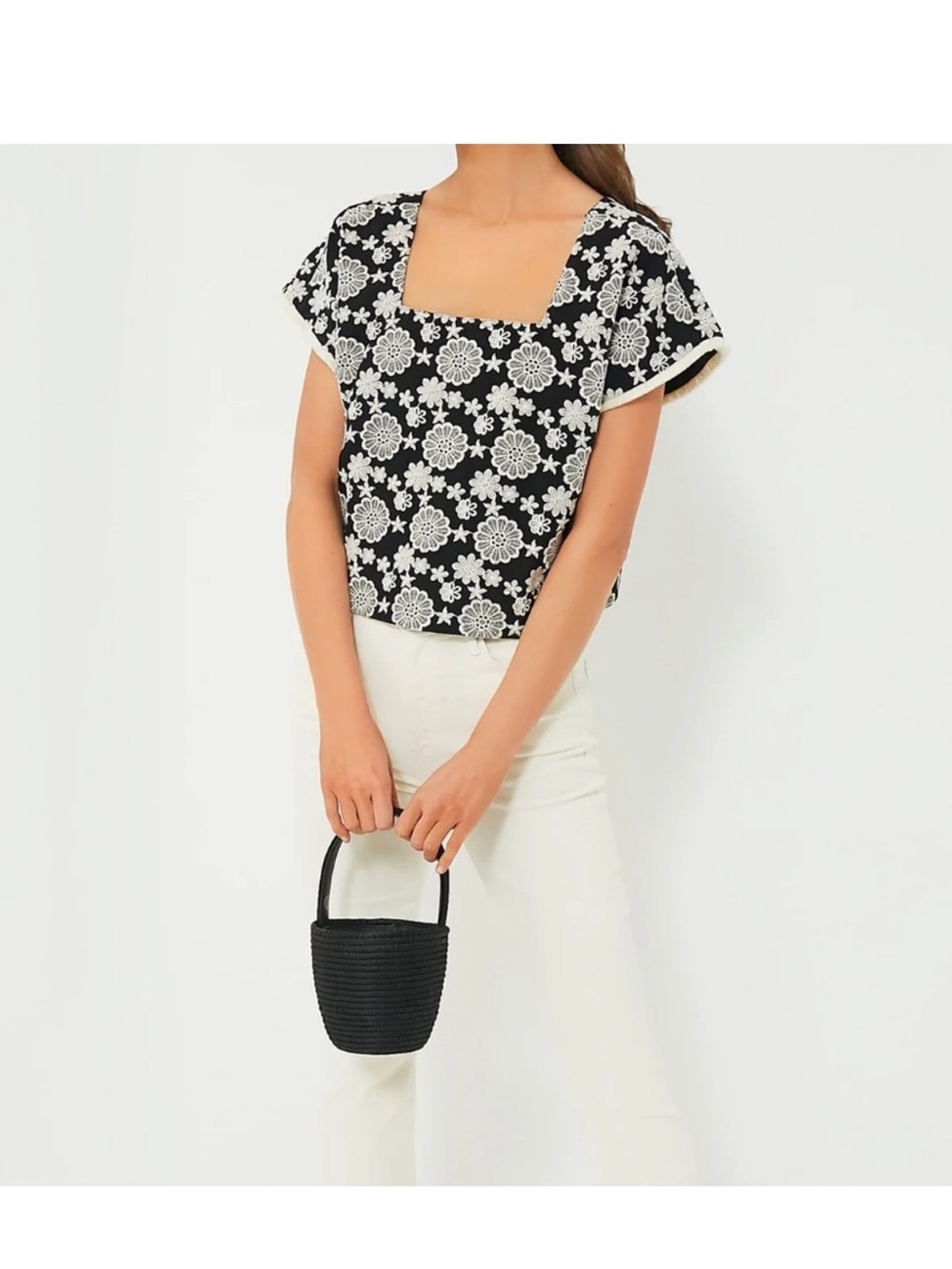 New With Tags Tuckernuck Black And Ivory Embroidered Vivienne Top Sz S